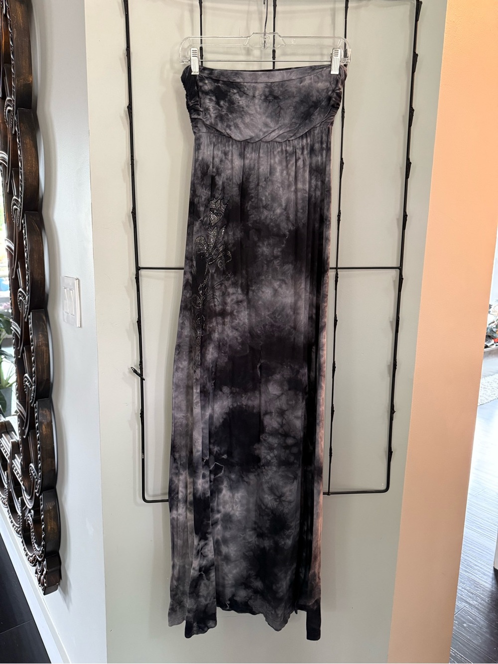 Strapless Tie-Dye Maxi Dress in Black and Gray